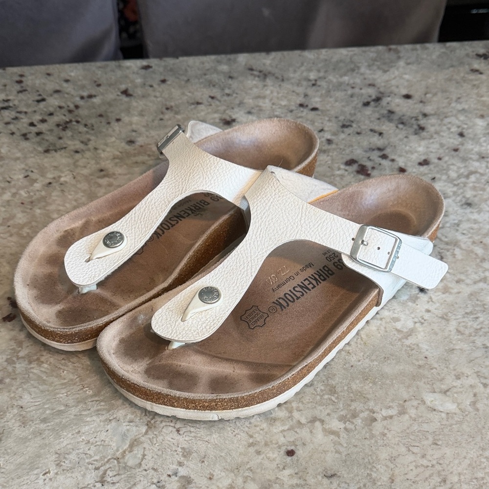 Birkenstock White Leather Thong Sandals with Buckle Birkenstock Gizeh Sandal